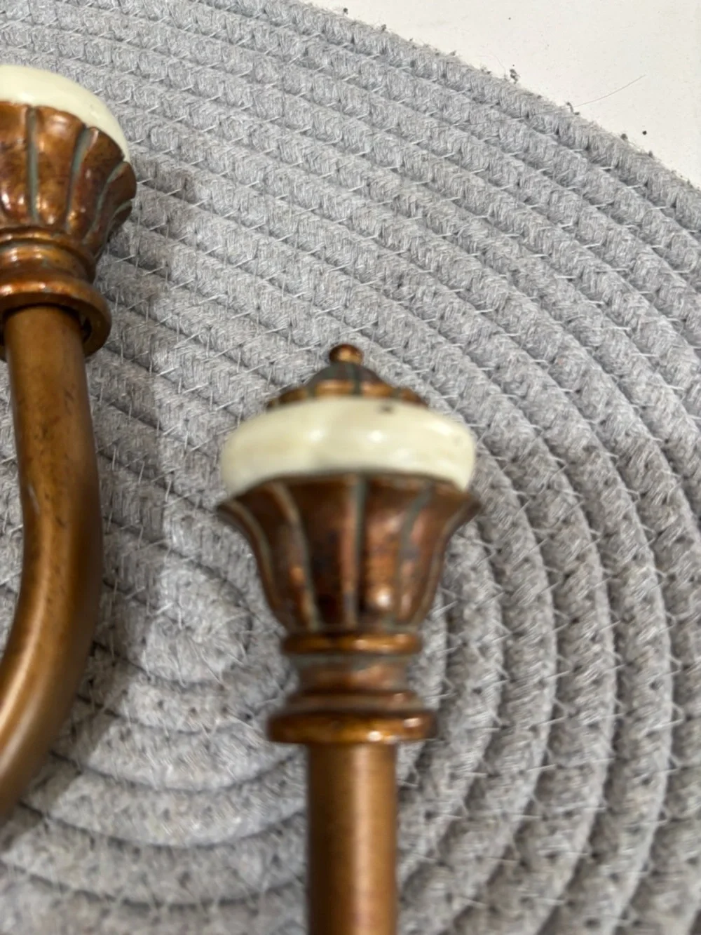 Decorative Curtain Holdback Pair in Antique Bronze with Cream Accents